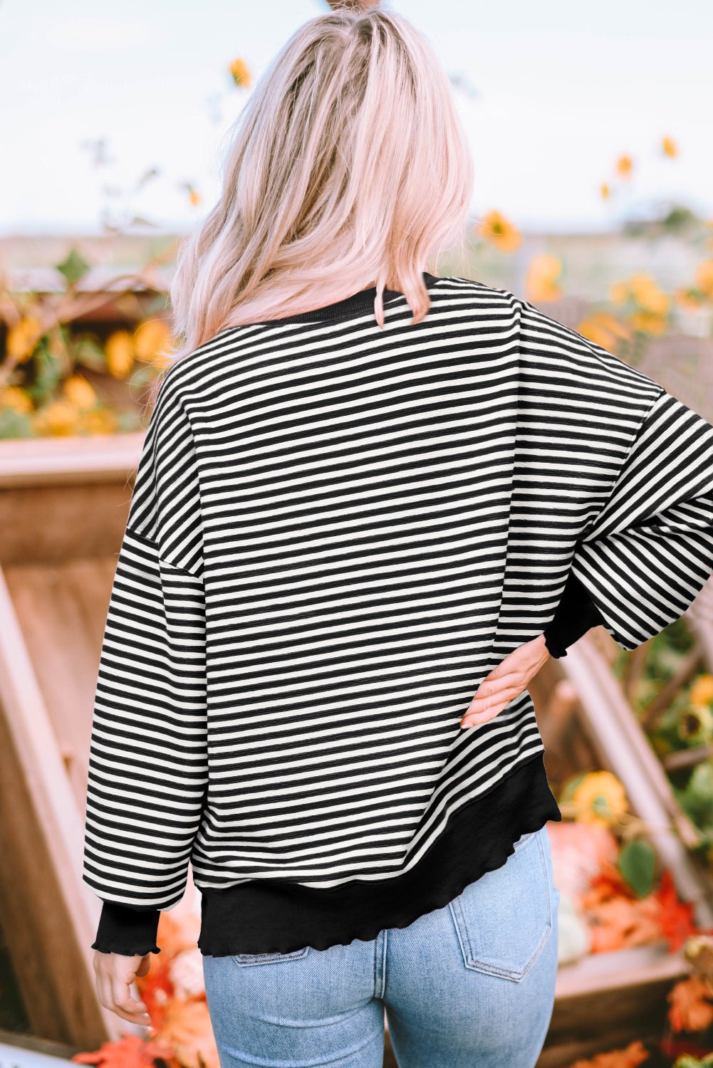 Stripe Drop Shoulder Long Sleeve Top - Rooted & Reckless Co.