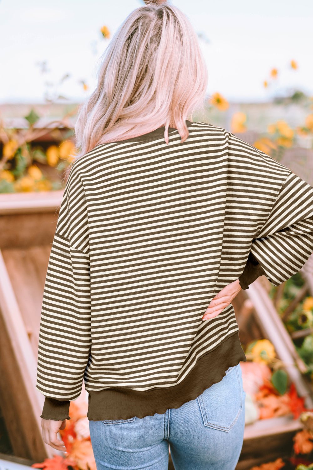 Stripe Drop Shoulder Long Sleeve Top - Rooted & Reckless Co.