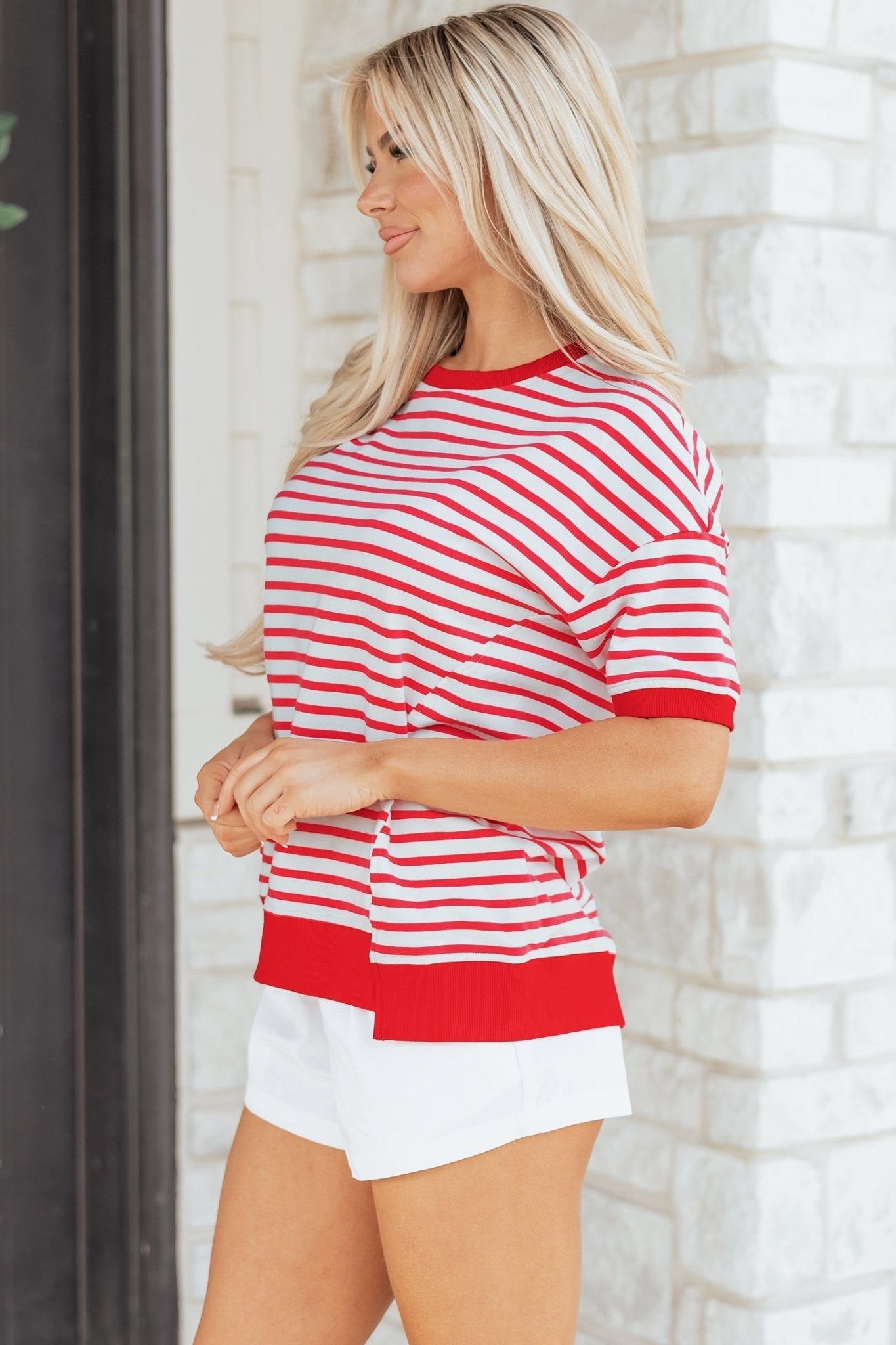 Stripe Drop Shoulder Short Sleeve T-Shirt - Rooted & Reckless Co.