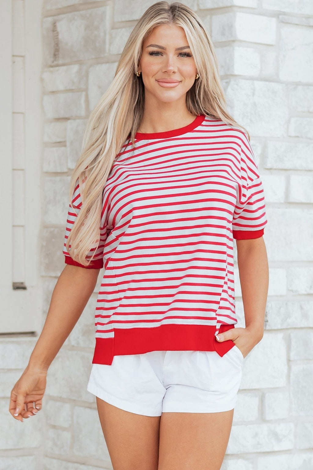 Stripe Drop Shoulder Short Sleeve T-Shirt - Rooted & Reckless Co.