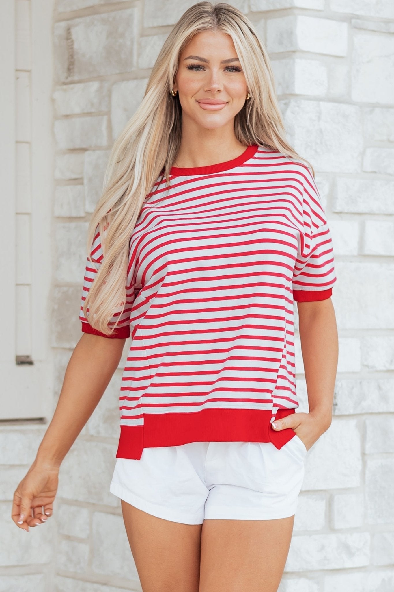 Stripe Drop Shoulder Short Sleeve T-Shirt - Rooted & Reckless Co.