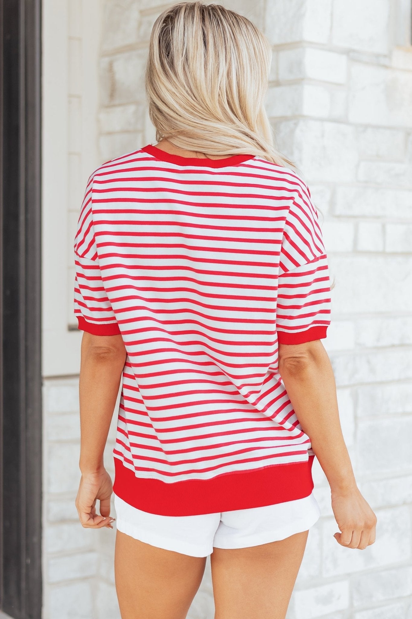 Stripe Drop Shoulder Short Sleeve T-Shirt - Rooted & Reckless Co.