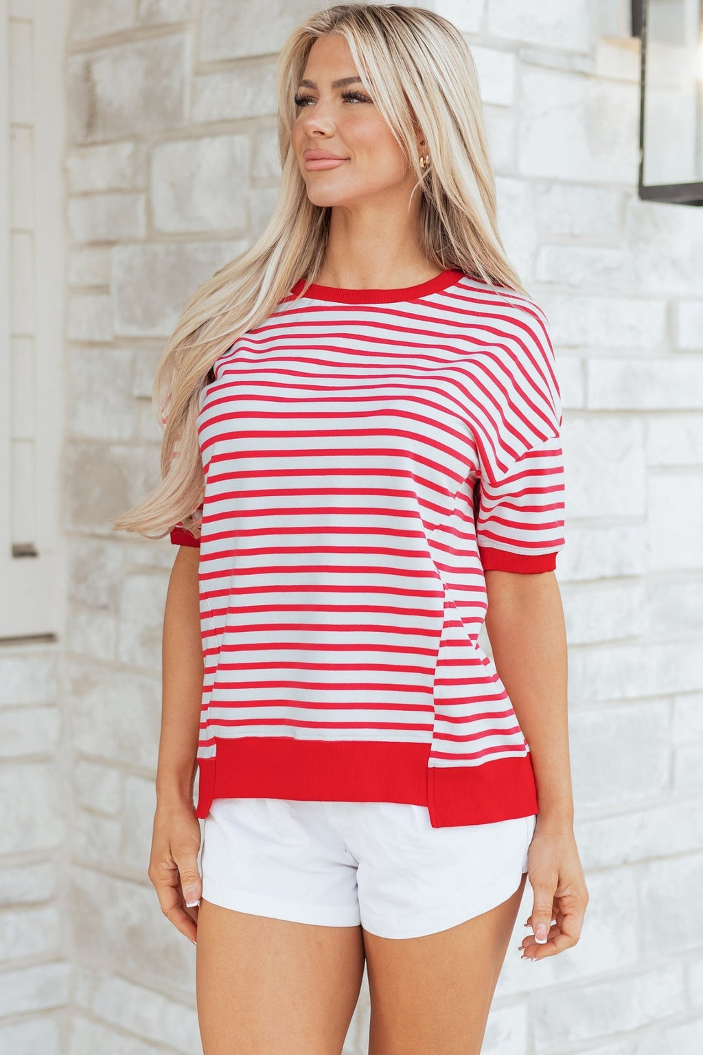 Stripe Drop Shoulder Short Sleeve T-Shirt - Rooted & Reckless Co.