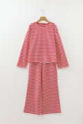 Stripe Drop Shoulder Top and Pants Lounge Set - Rooted & Reckless Co.