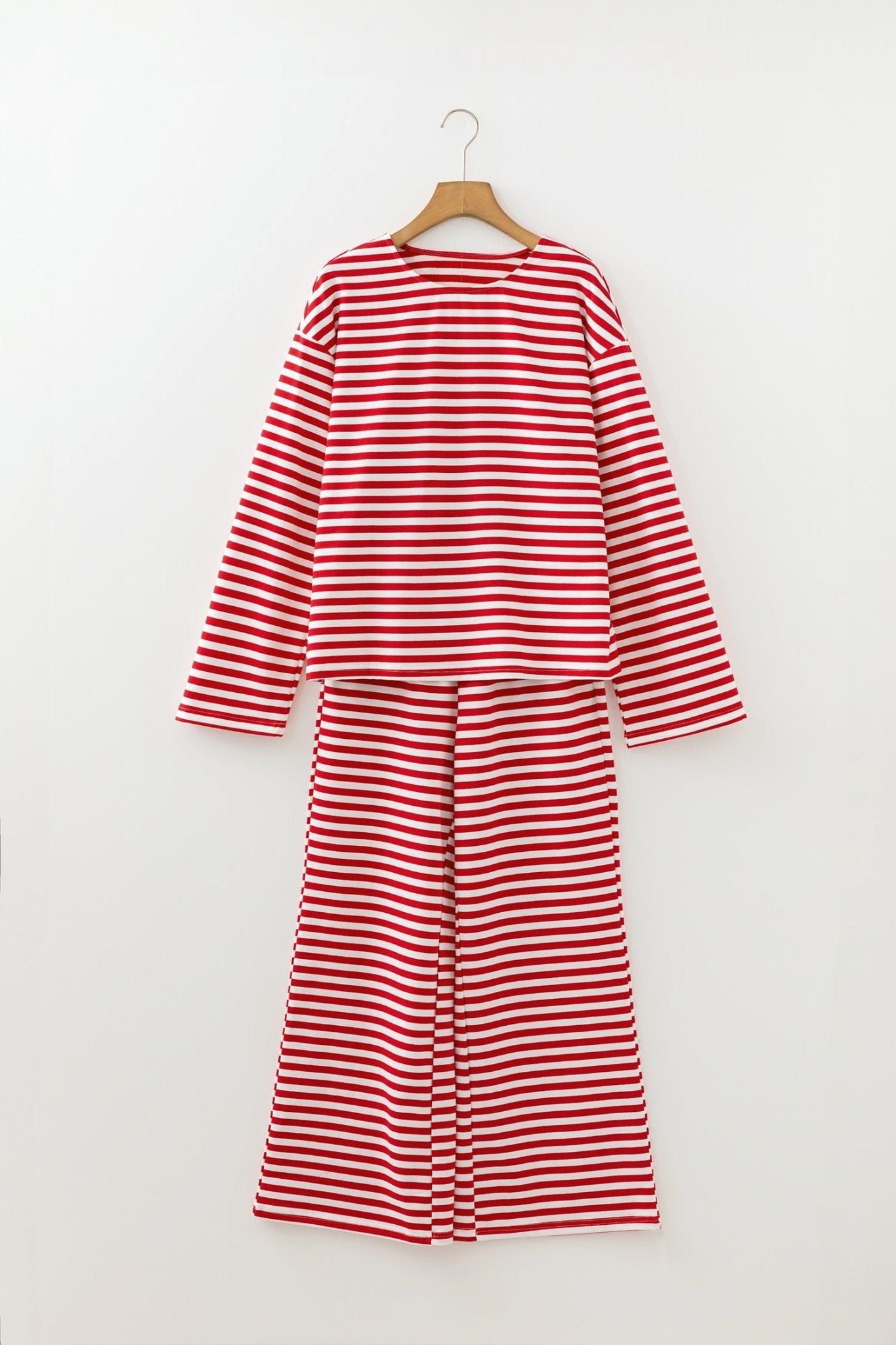 Stripe Drop Shoulder Top and Pants Lounge Set - Rooted & Reckless Co.