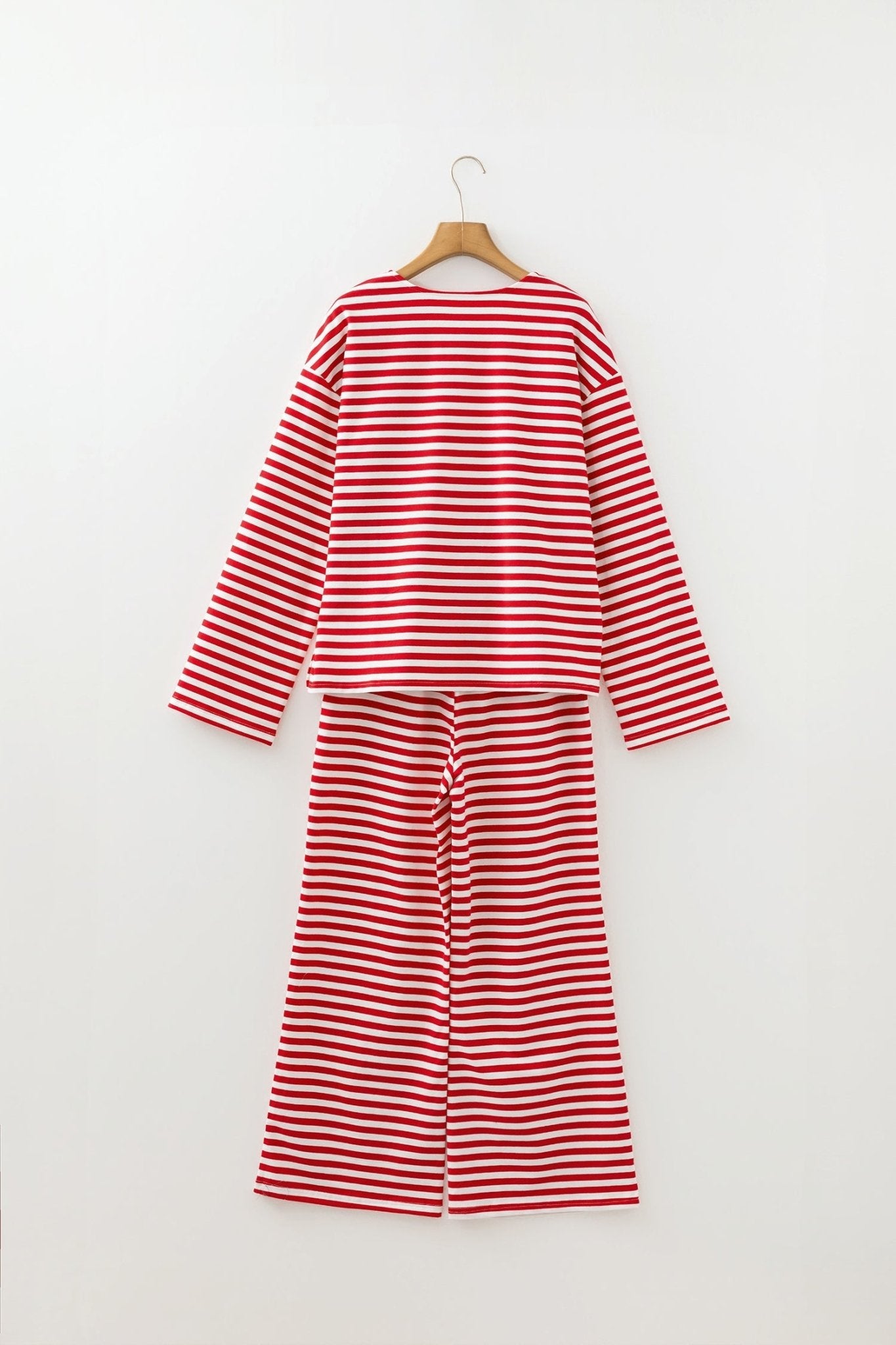 Stripe Drop Shoulder Top and Pants Lounge Set - Rooted & Reckless Co.