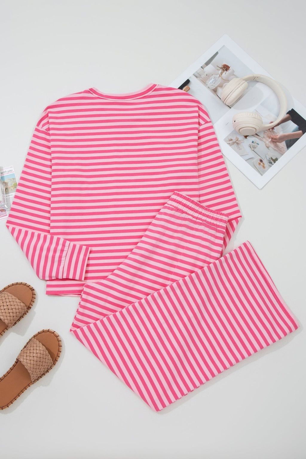 Stripe Drop Shoulder Top & Buttoned Pants Set - Rooted & Reckless Co.