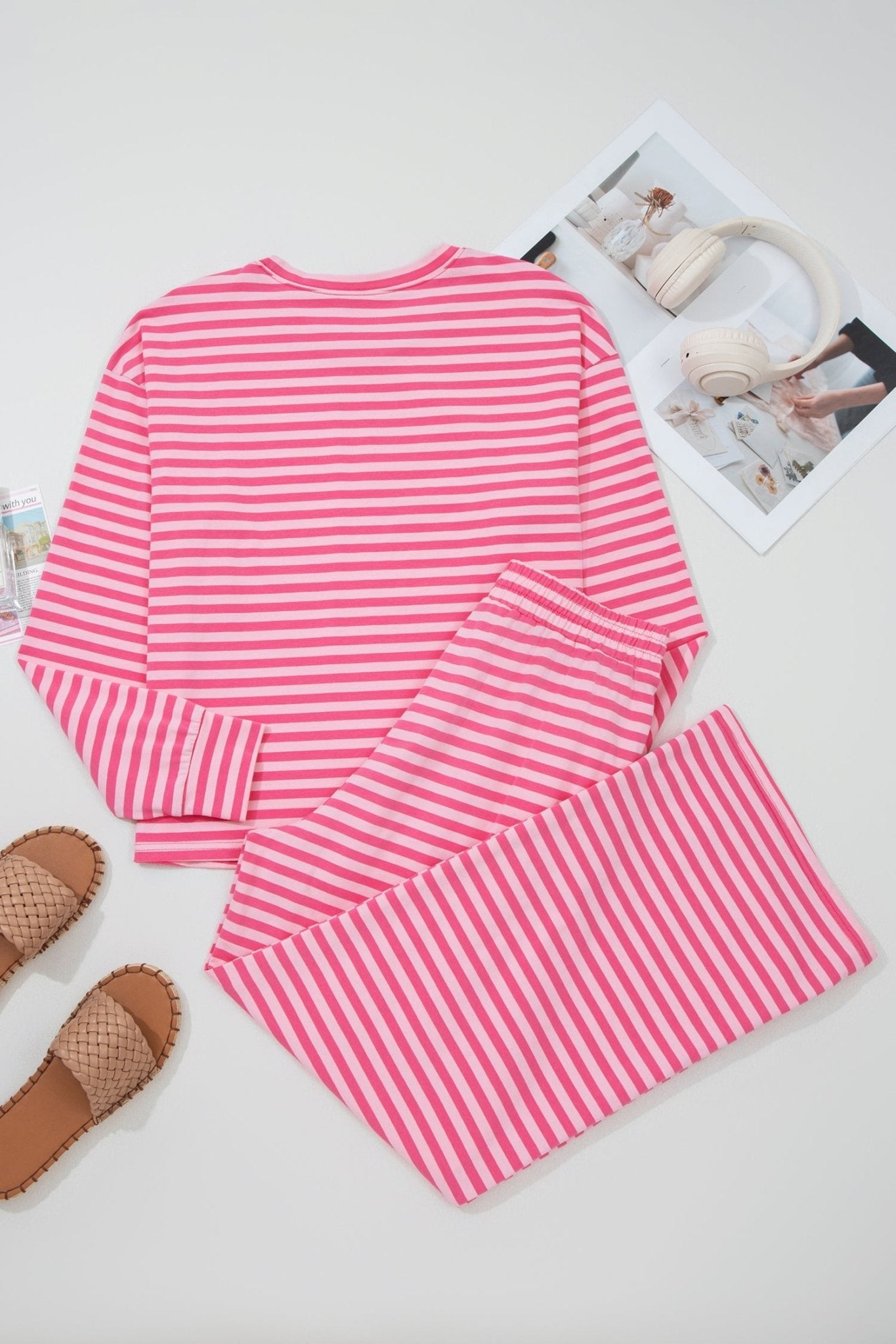Stripe Drop Shoulder Top & Buttoned Pants Set - Rooted & Reckless Co.