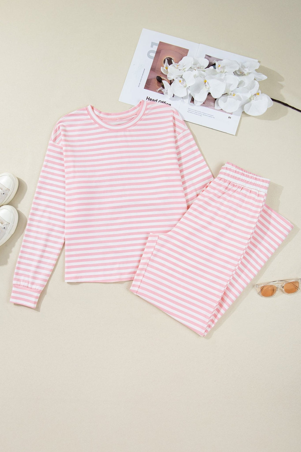 Stripe Drop Shoulder Top & Buttoned Pants Set - Rooted & Reckless Co.