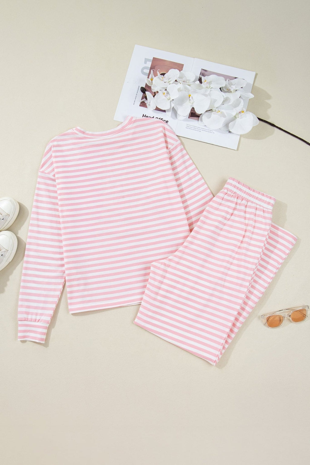 Stripe Drop Shoulder Top & Buttoned Pants Set - Rooted & Reckless Co.