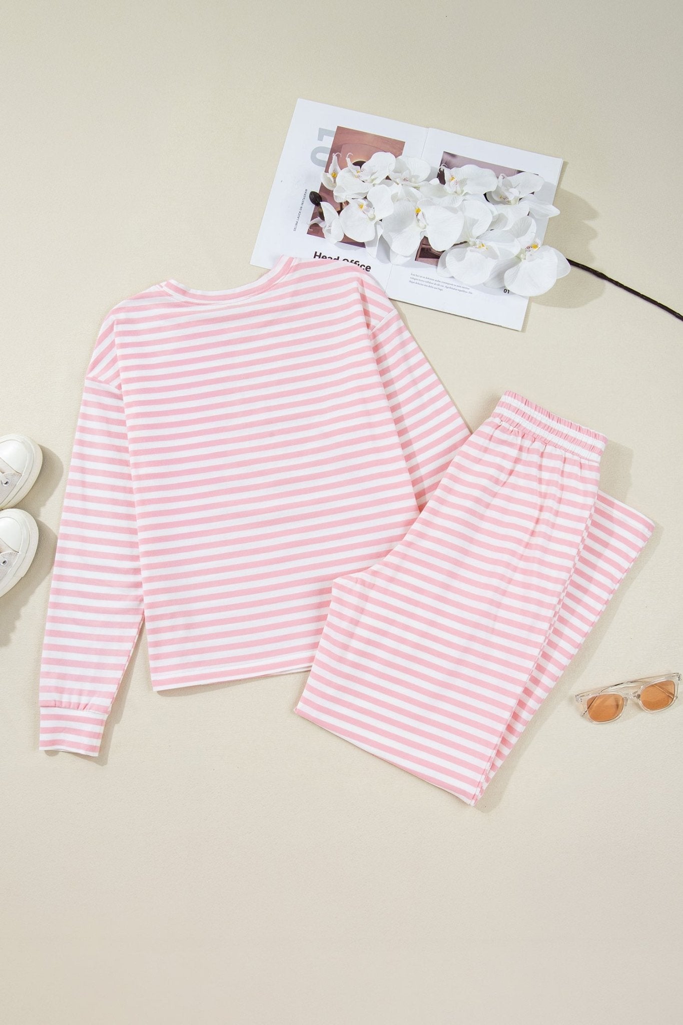 Stripe Drop Shoulder Top & Buttoned Pants Set - Rooted & Reckless Co.