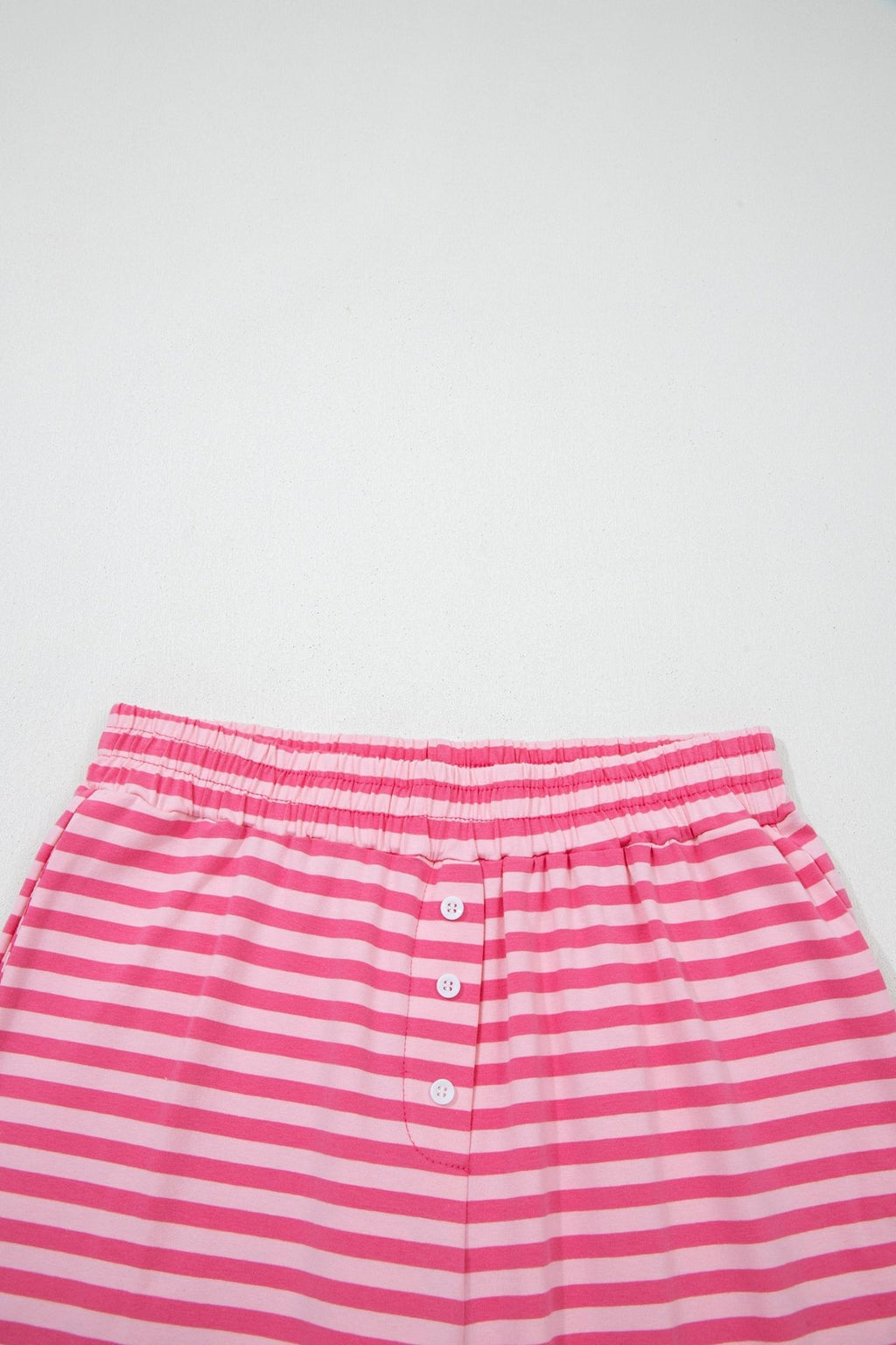 Stripe Drop Shoulder Top & Buttoned Pants Set - Rooted & Reckless Co.