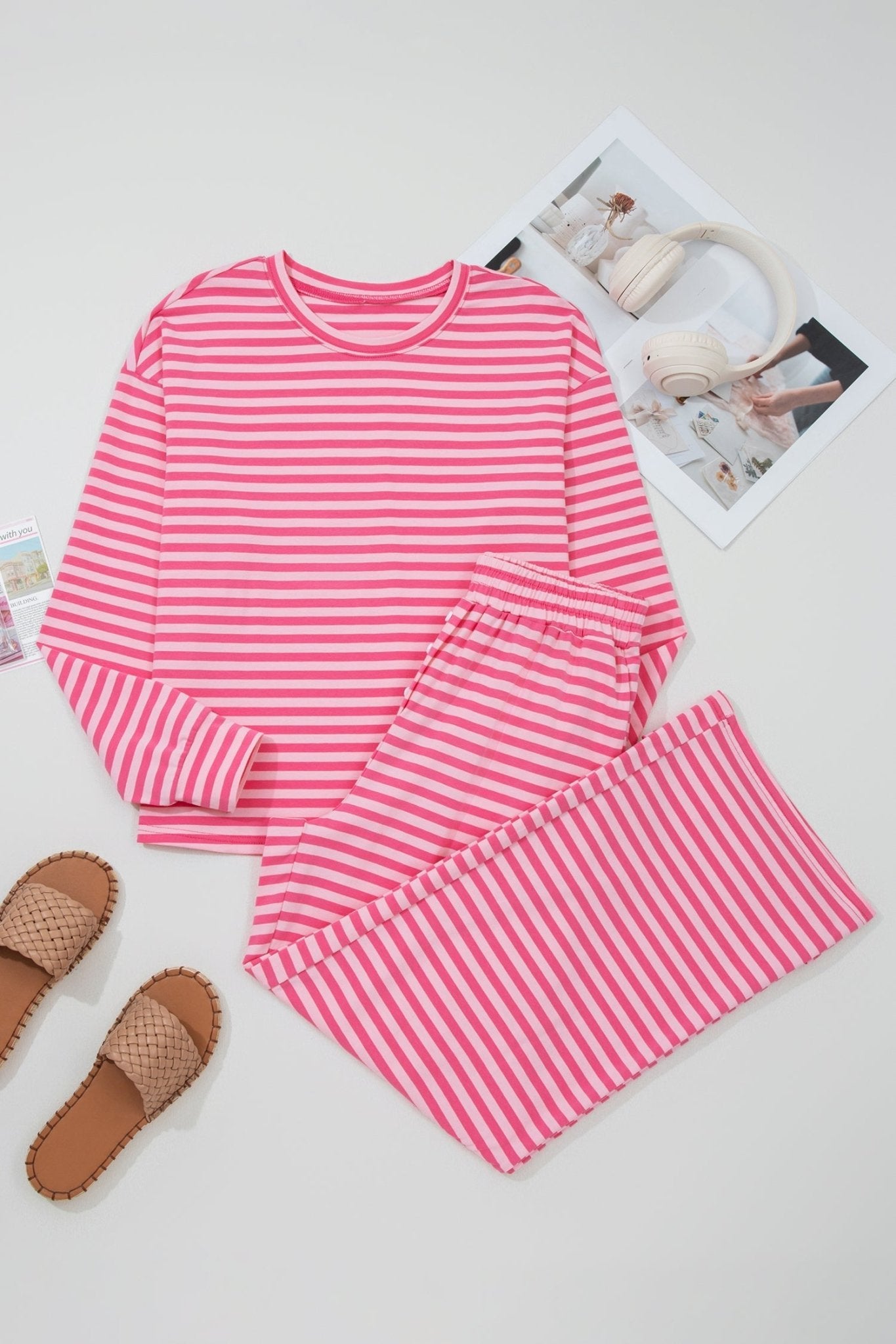 Stripe Drop Shoulder Top & Buttoned Pants Set - Rooted & Reckless Co.