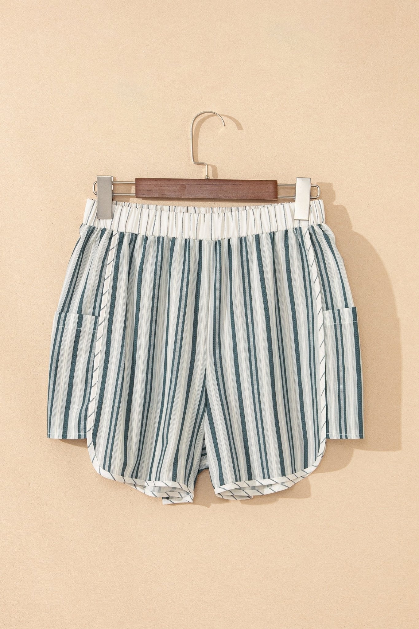 Stripe Elastic High Waist Cargo Pocket Shorts - Rooted & Reckless Co.