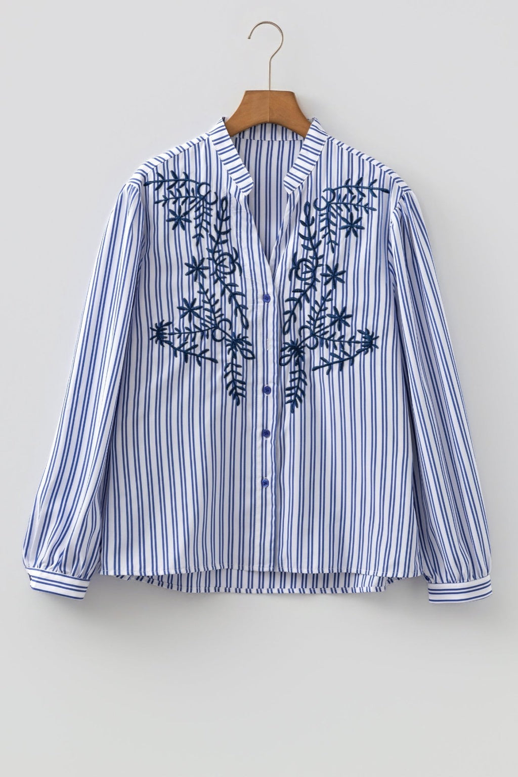Stripe Embroidered Button Front Long Sleeve Shirt - Rooted & Reckless Co.