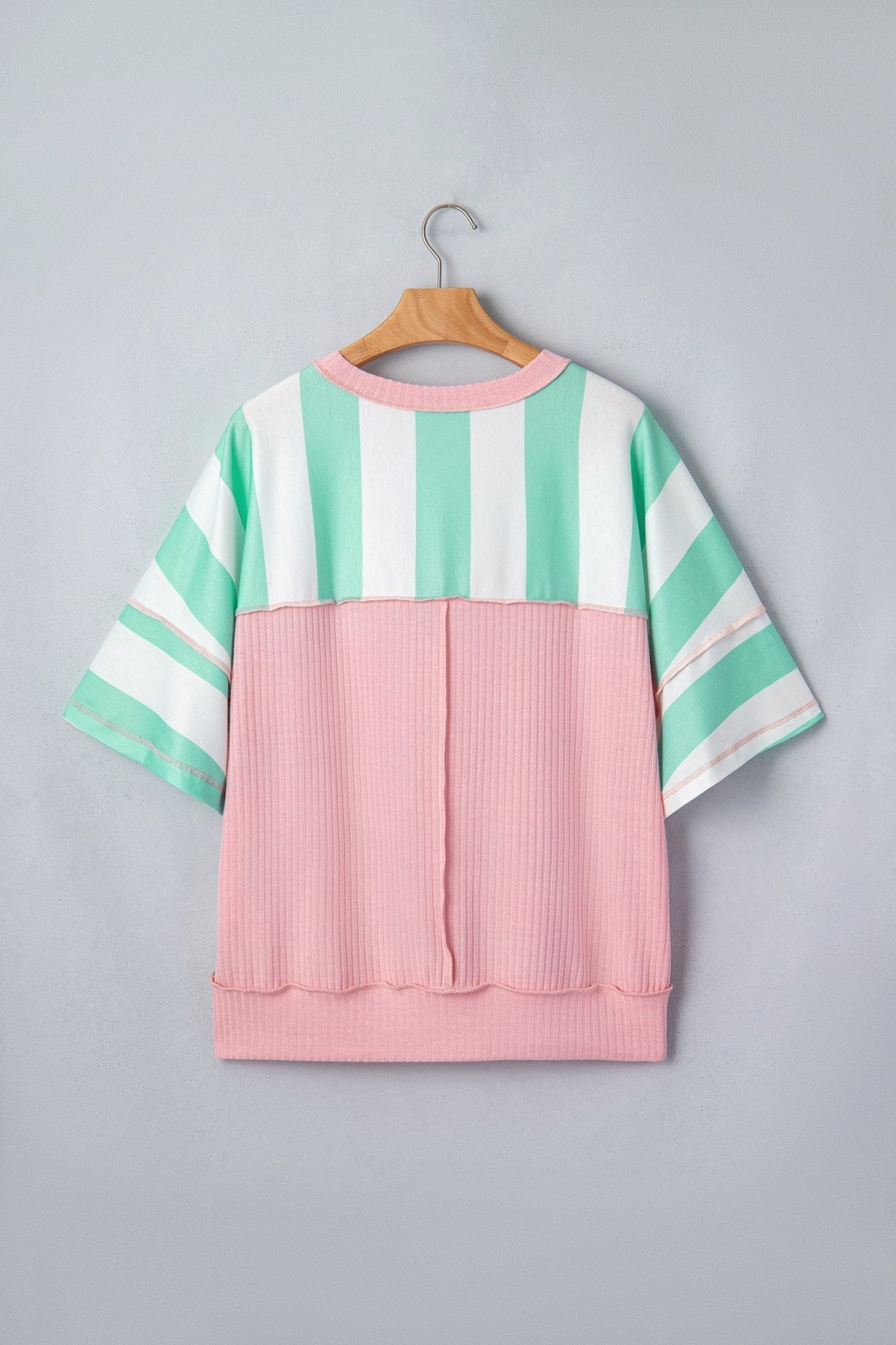 Stripe Exposed Seam Ribbed Patchwork Oversized Tee - Rooted & Reckless Co.