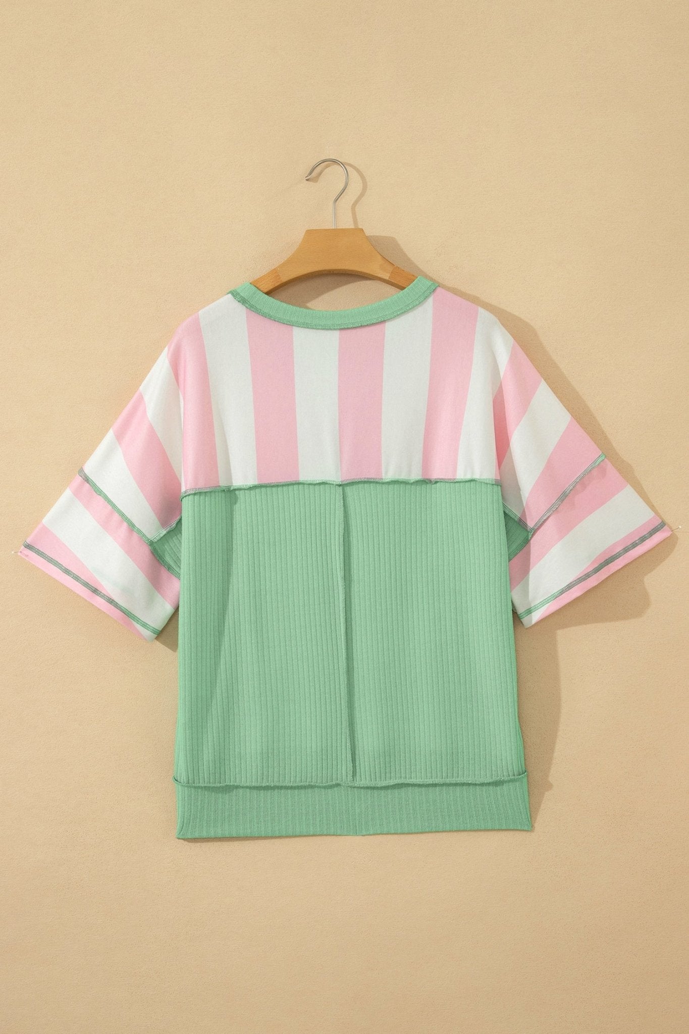 Stripe Exposed Seam Ribbed Patchwork Oversized Tee - Rooted & Reckless Co.