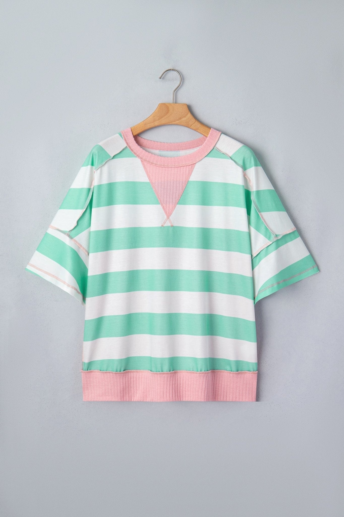 Stripe Exposed Seam Ribbed Patchwork Oversized Tee - Rooted & Reckless Co.