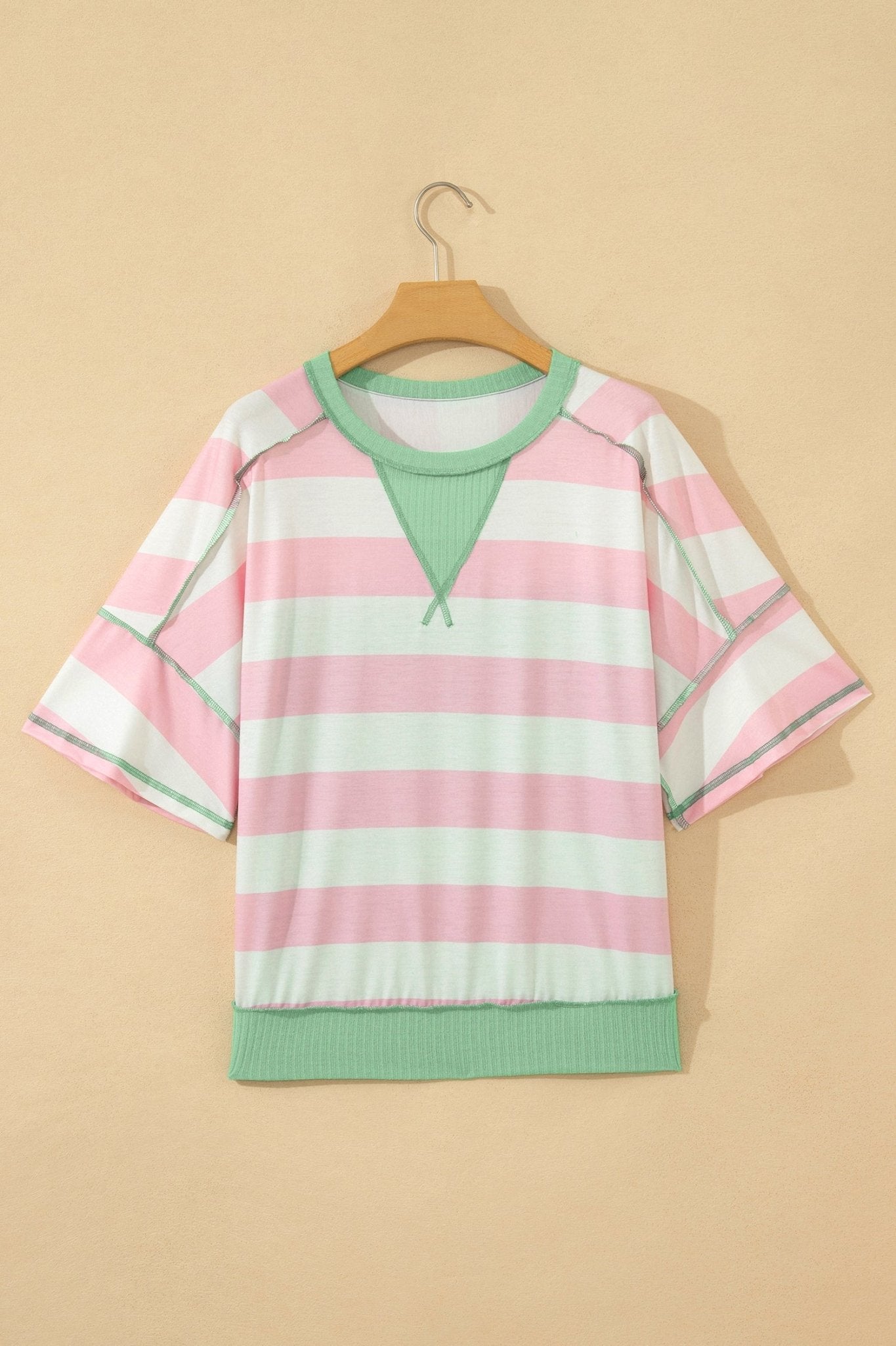 Stripe Exposed Seam Ribbed Patchwork Oversized Tee - Rooted & Reckless Co.