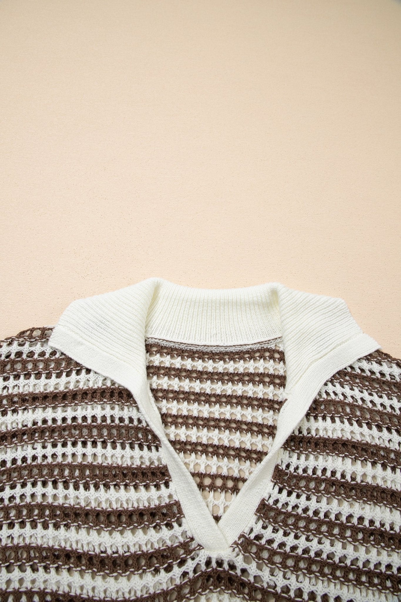 Stripe Eyelet Contrast Collared V-Neck Sweater - Rooted & Reckless Co.