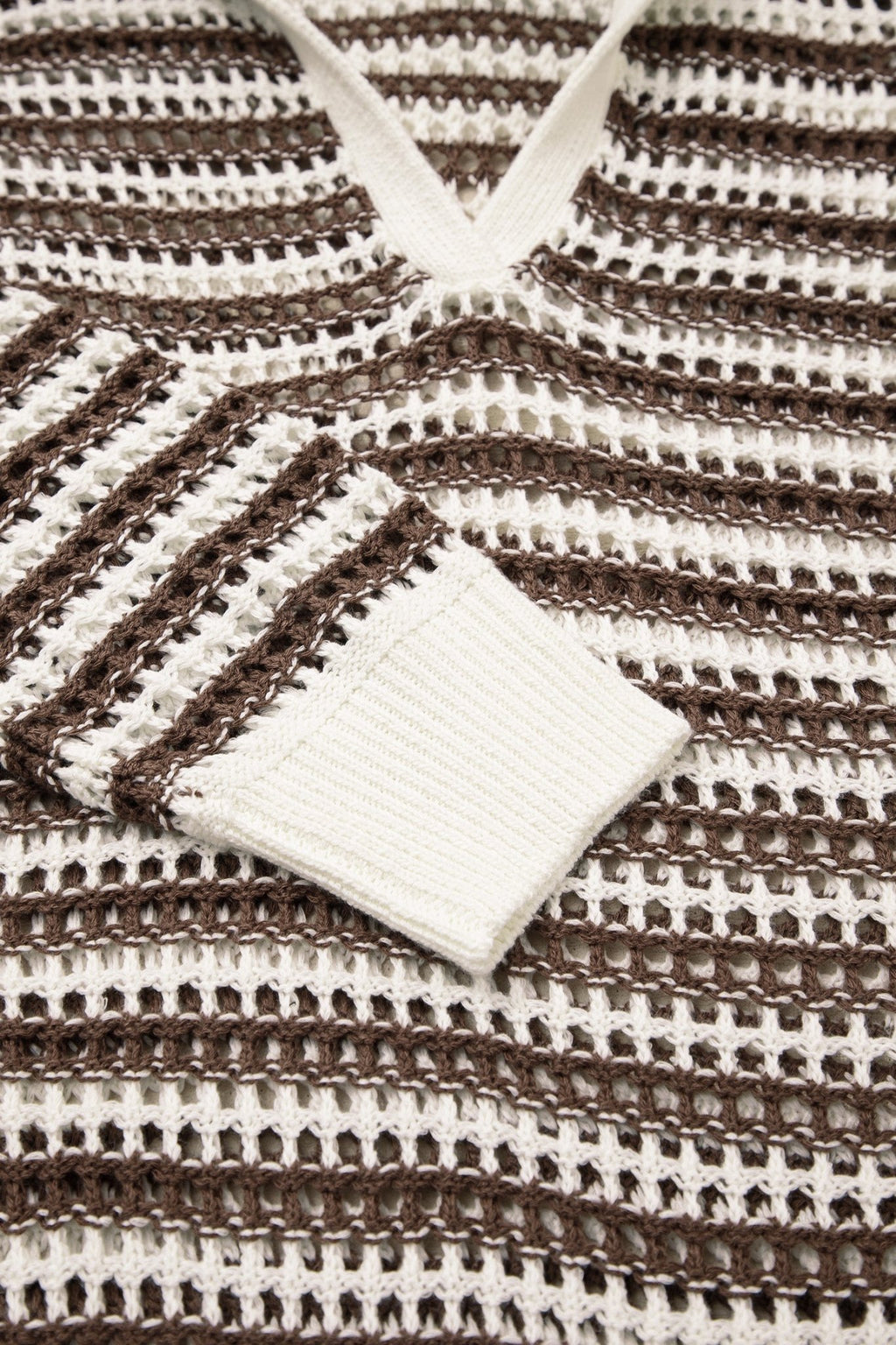 Stripe Eyelet Contrast Collared V-Neck Sweater - Rooted & Reckless Co.