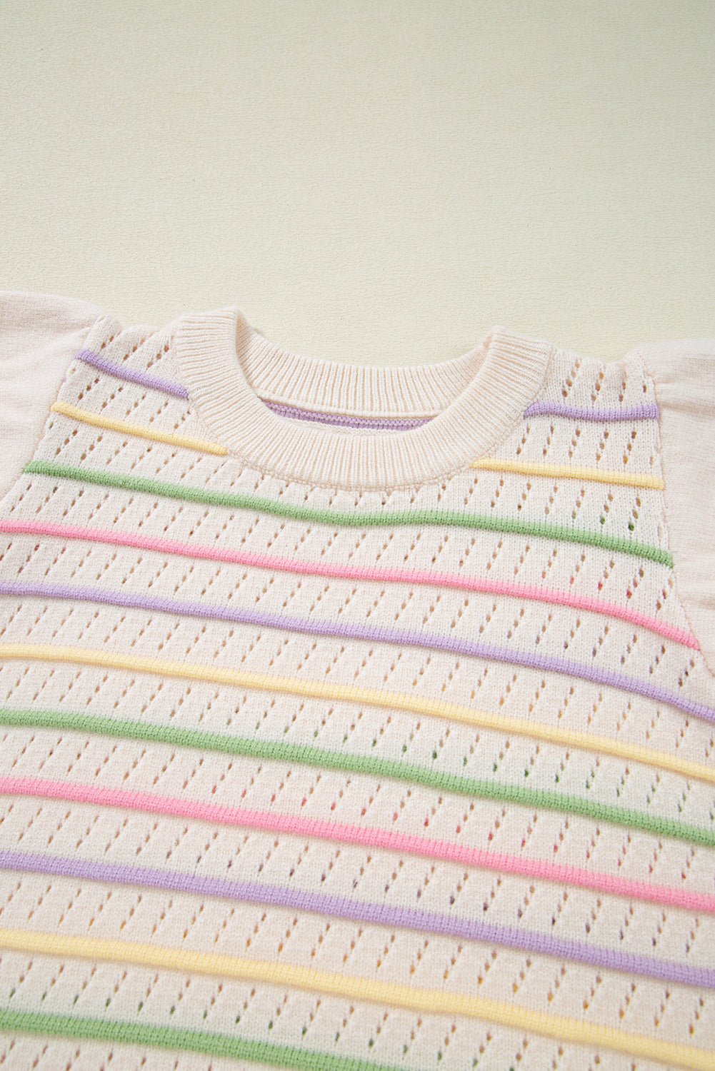 Stripe Eyelet Knit Ruffle Sleeve Sweater - Rooted & Reckless Co.