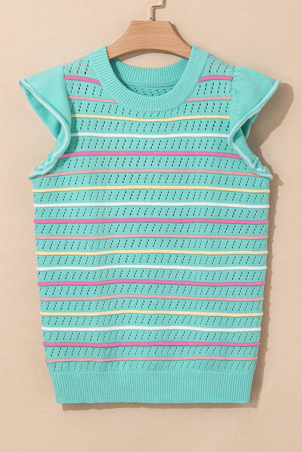 Stripe Eyelet Knit Ruffle Sleeve Sweater - Rooted & Reckless Co.