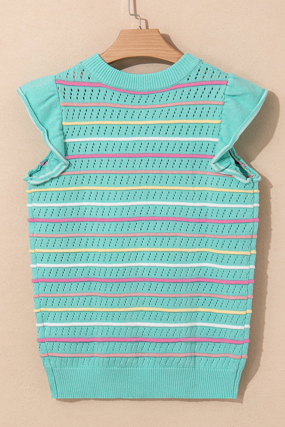 Stripe Eyelet Knit Ruffle Sleeve Sweater - Rooted & Reckless Co.