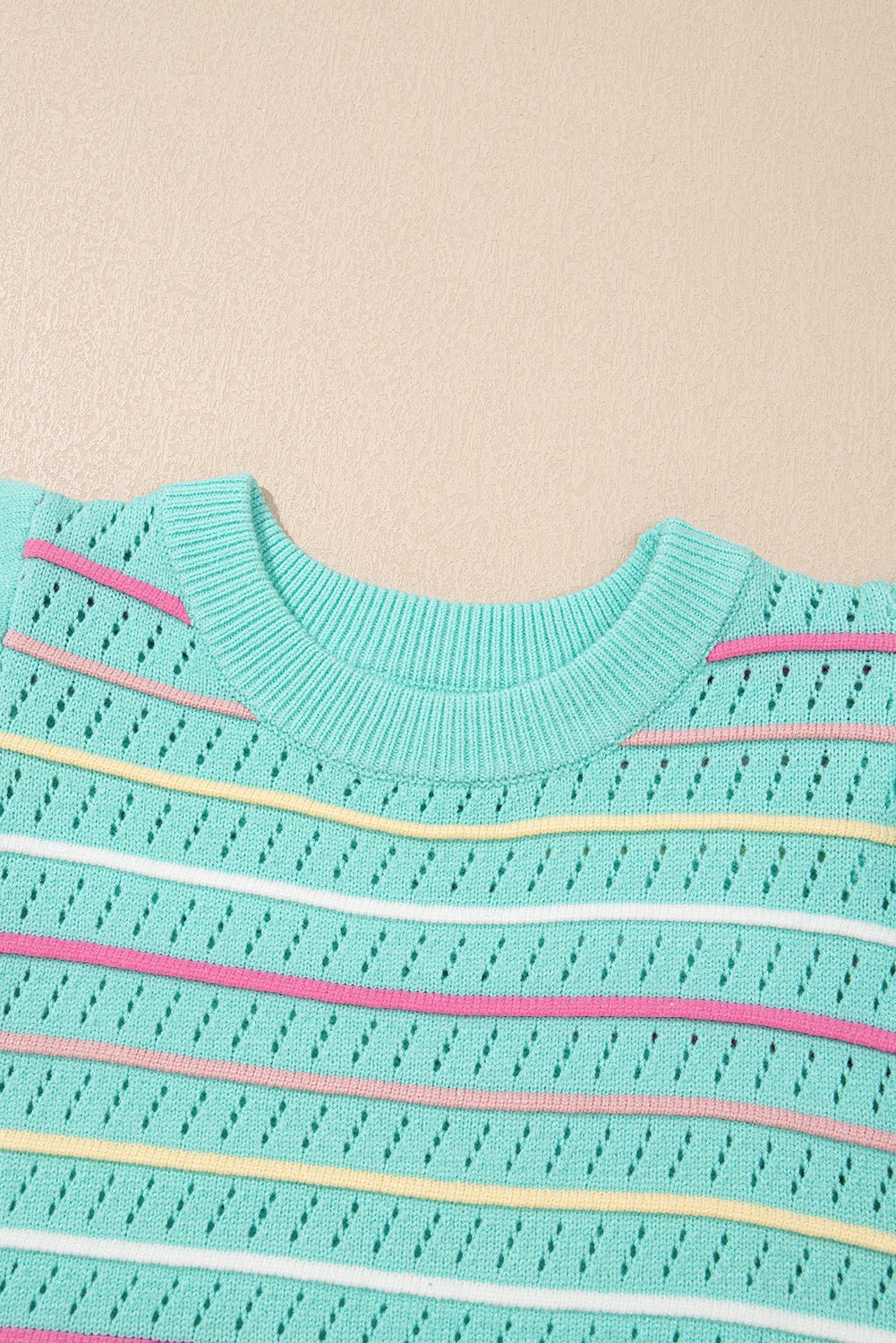 Stripe Eyelet Knit Ruffle Sleeve Sweater - Rooted & Reckless Co.