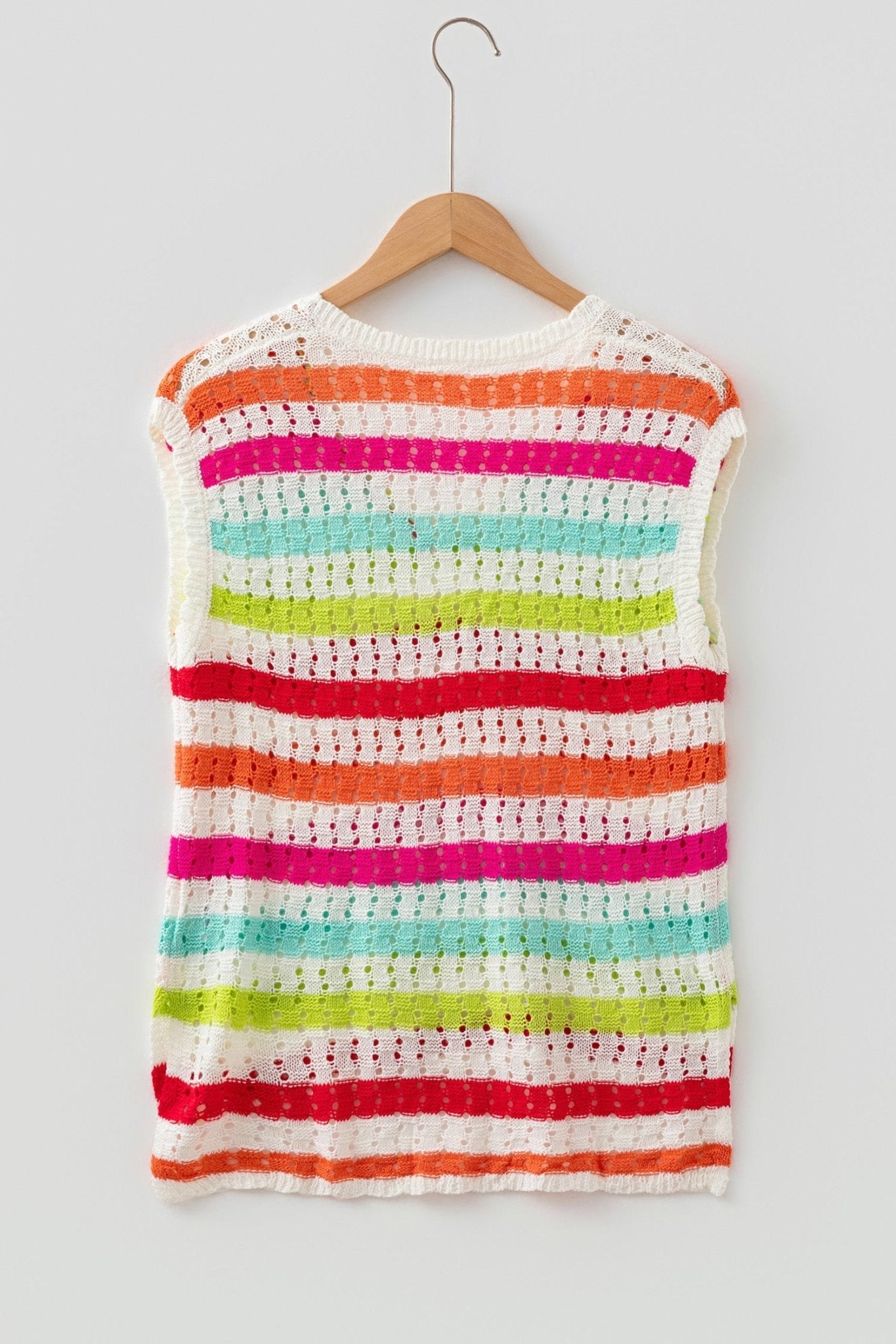 Stripe Eyelet Knit V-Neck Short Sleeve Sweater Tee - Rooted & Reckless Co.