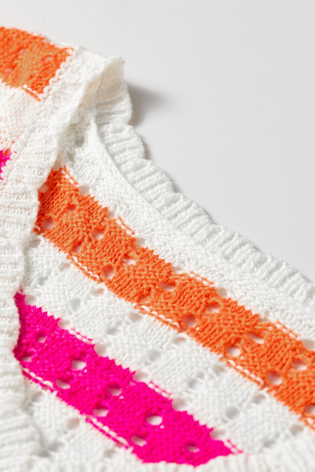Stripe Eyelet Knit V-Neck Short Sleeve Sweater Tee - Rooted & Reckless Co.
