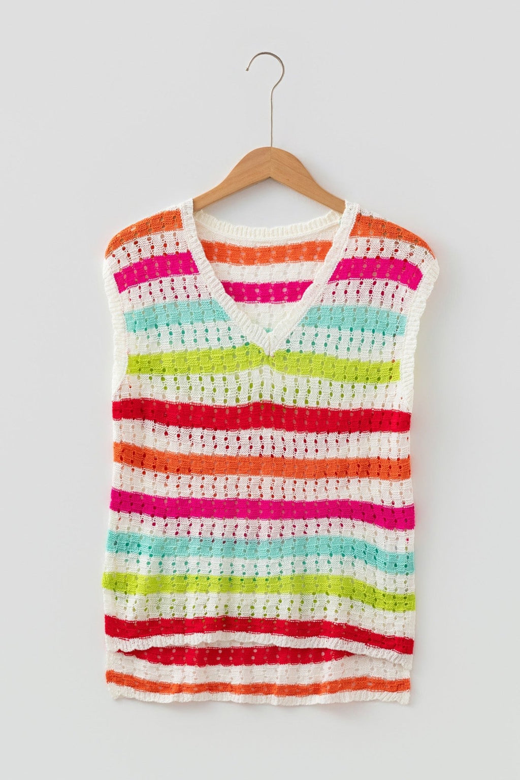Stripe Eyelet Knit V-Neck Short Sleeve Sweater Tee - Rooted & Reckless Co.