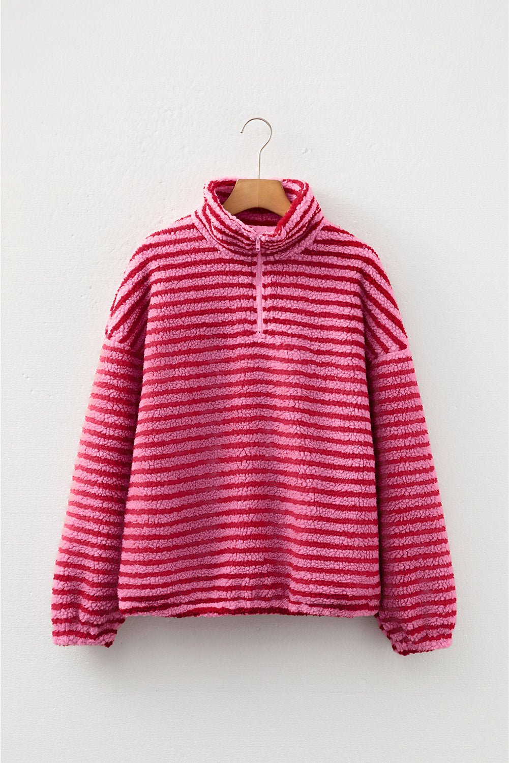 Stripe Fleece Quarter Zip Oversize Sweatshirt - Rooted & Reckless Co.