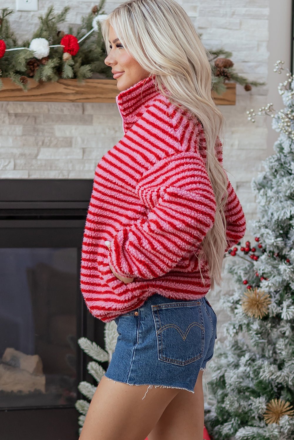 Stripe Fleece Quarter Zip Oversize Sweatshirt - Rooted & Reckless Co.