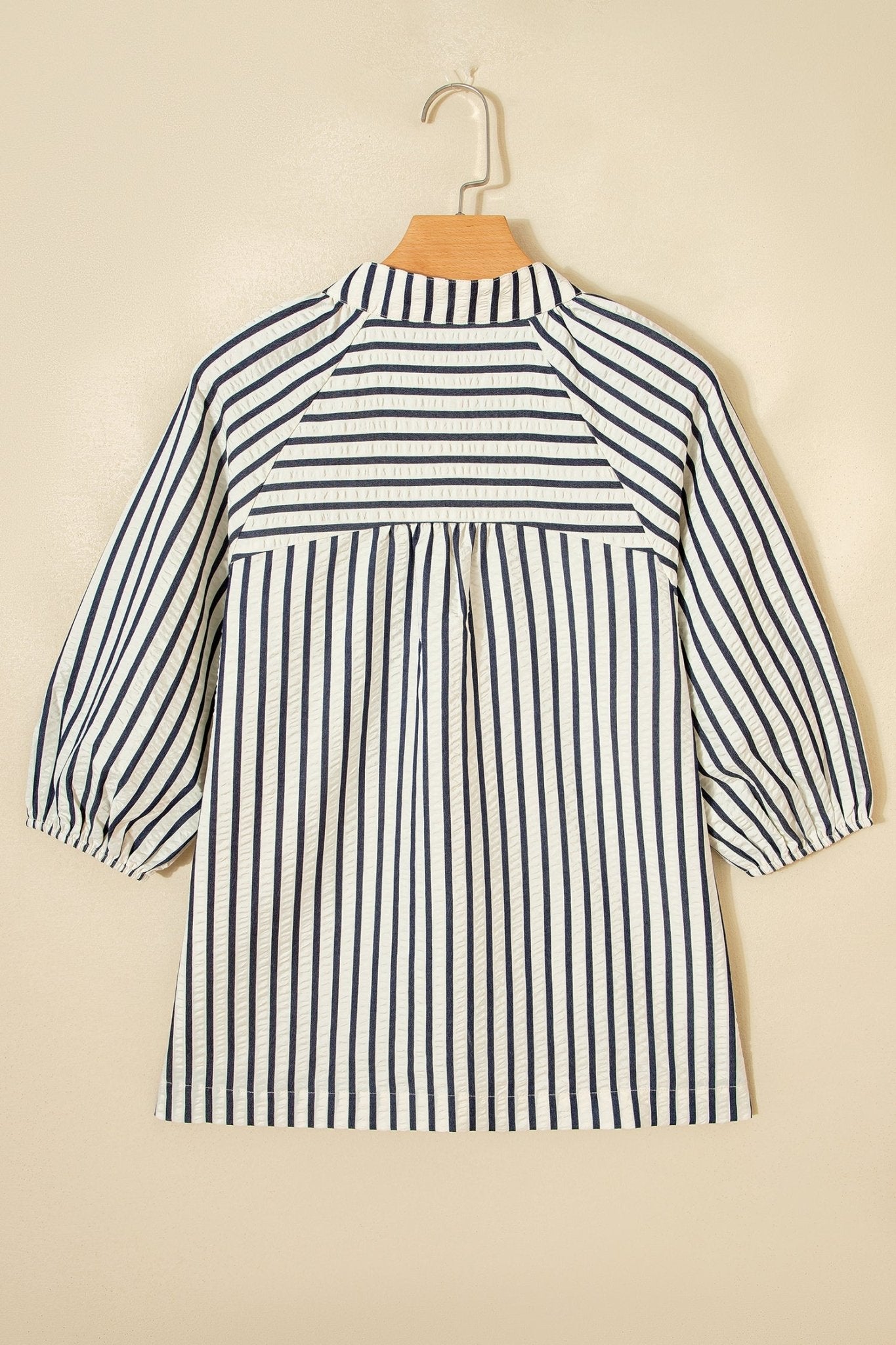 Stripe Floral Embroidered V-Neck 3/4 Sleeve Blouse - Rooted & Reckless Co.