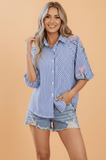 Stripe Floral Lily Embroidered Puff Sleeve Shirt - Rooted & Reckless Co.