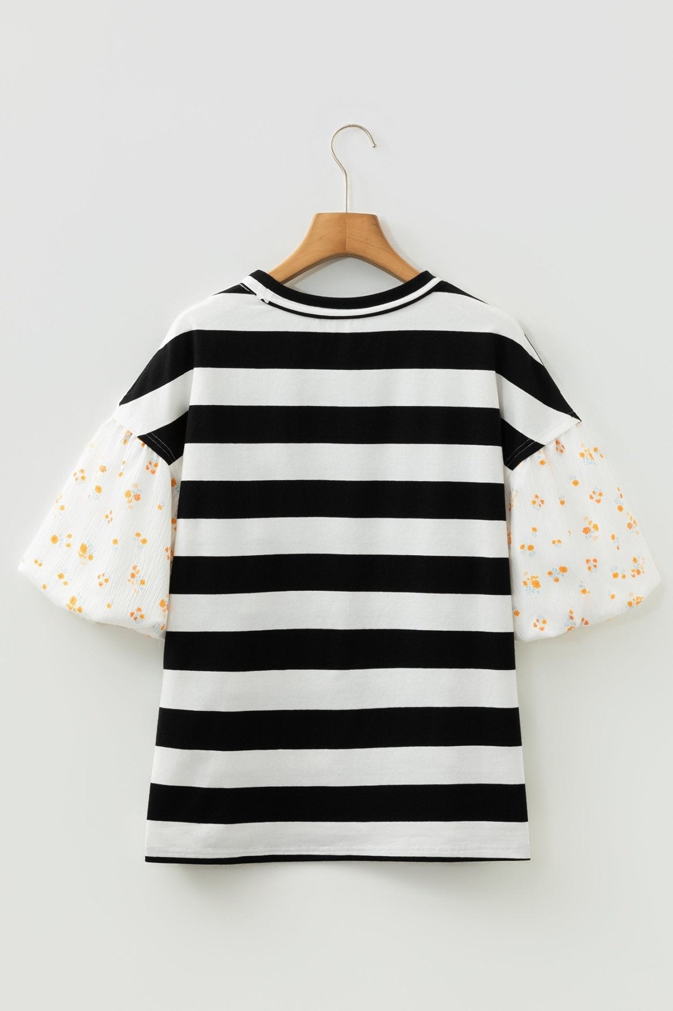 Stripe Floral Patchwork Puff Sleeve Blouse - Rooted & Reckless Co.