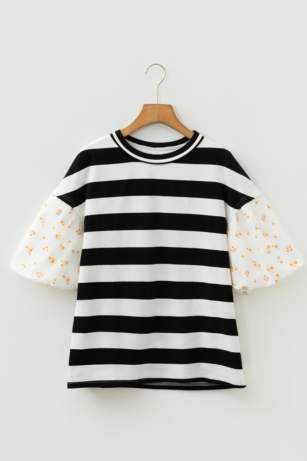 Stripe Floral Patchwork Puff Sleeve Blouse - Rooted & Reckless Co.