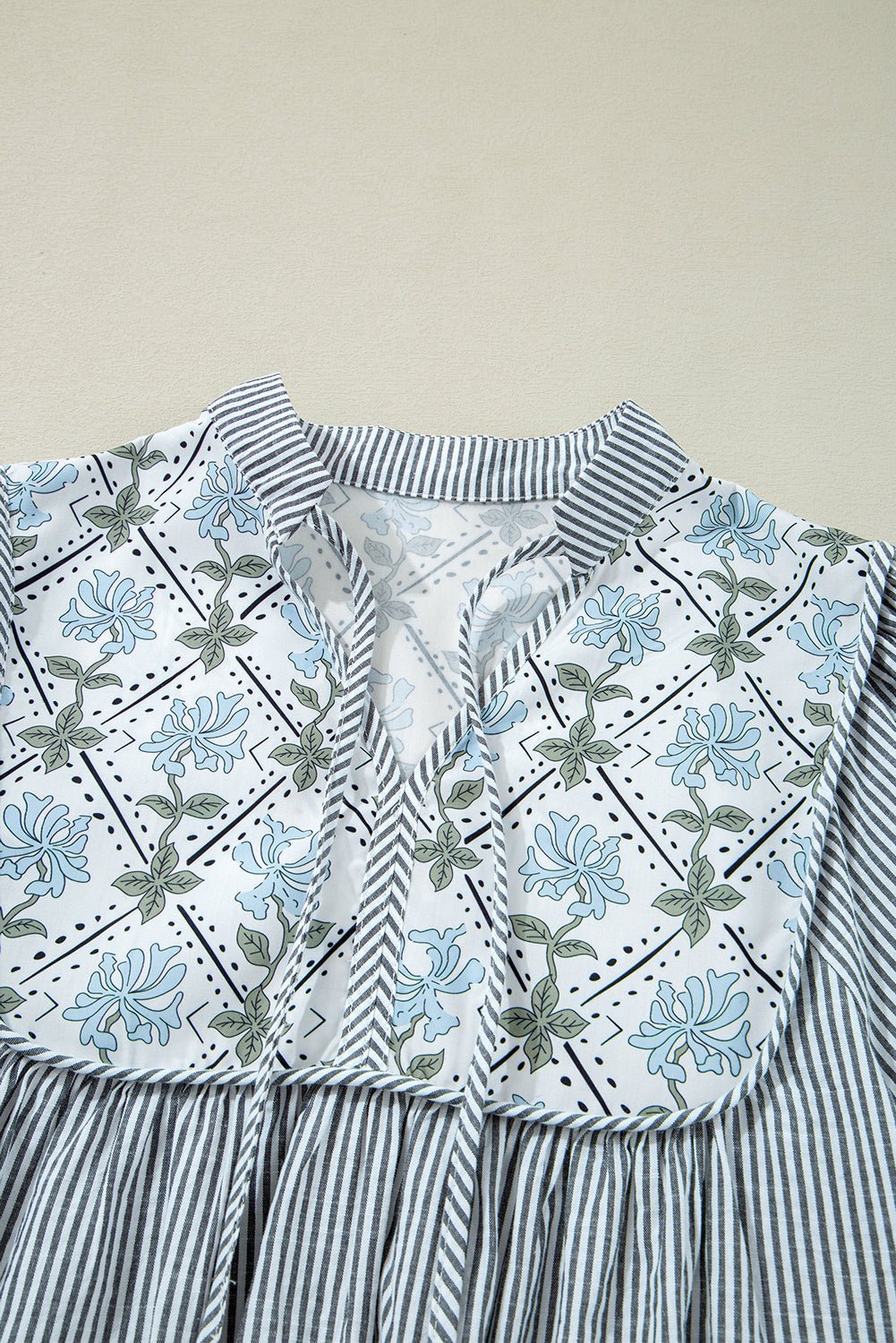 Stripe Floral Patchwork Tied V-Neck Mini Dress - Rooted & Reckless Co.
