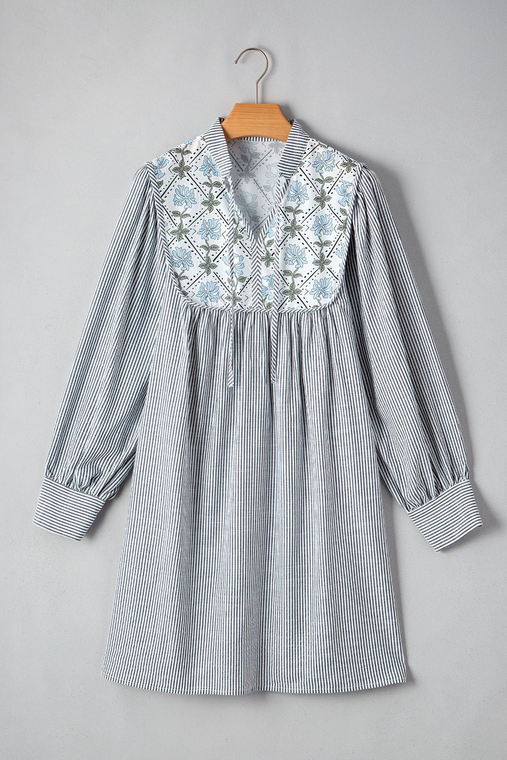 Stripe Floral Patchwork Tied V-Neck Mini Dress - Rooted & Reckless Co.