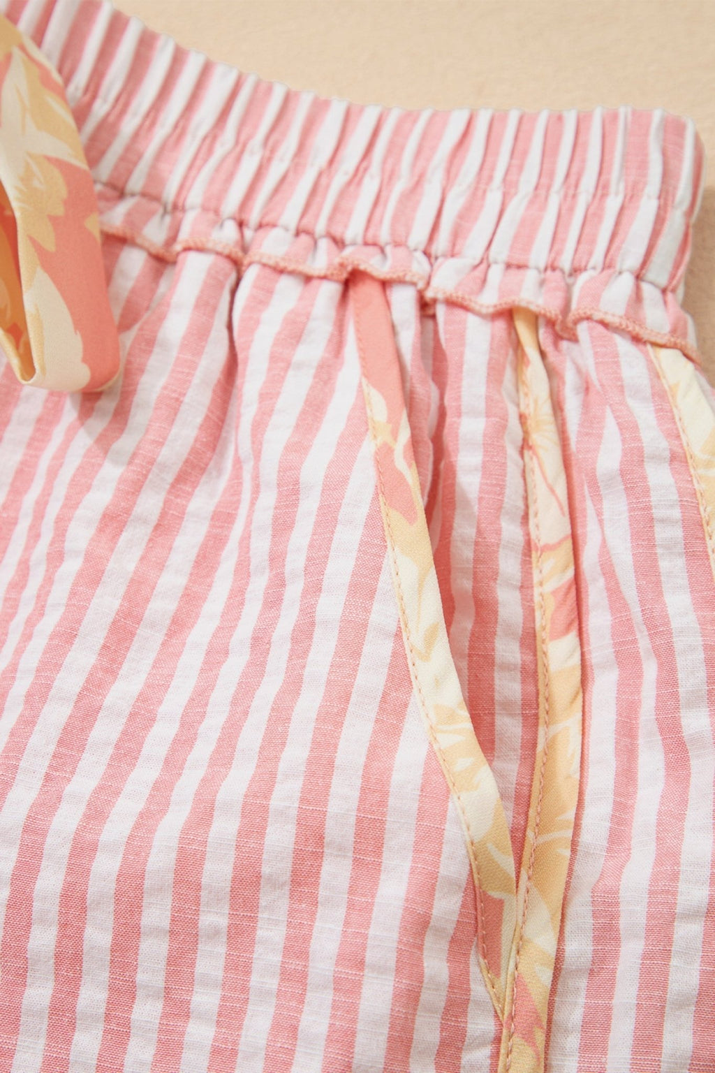 Stripe Floral Trim Ribbon Drawstring Waist Shorts - Rooted & Reckless Co.