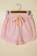 Stripe Floral Trim Ribbon Drawstring Waist Shorts - Rooted & Reckless Co.