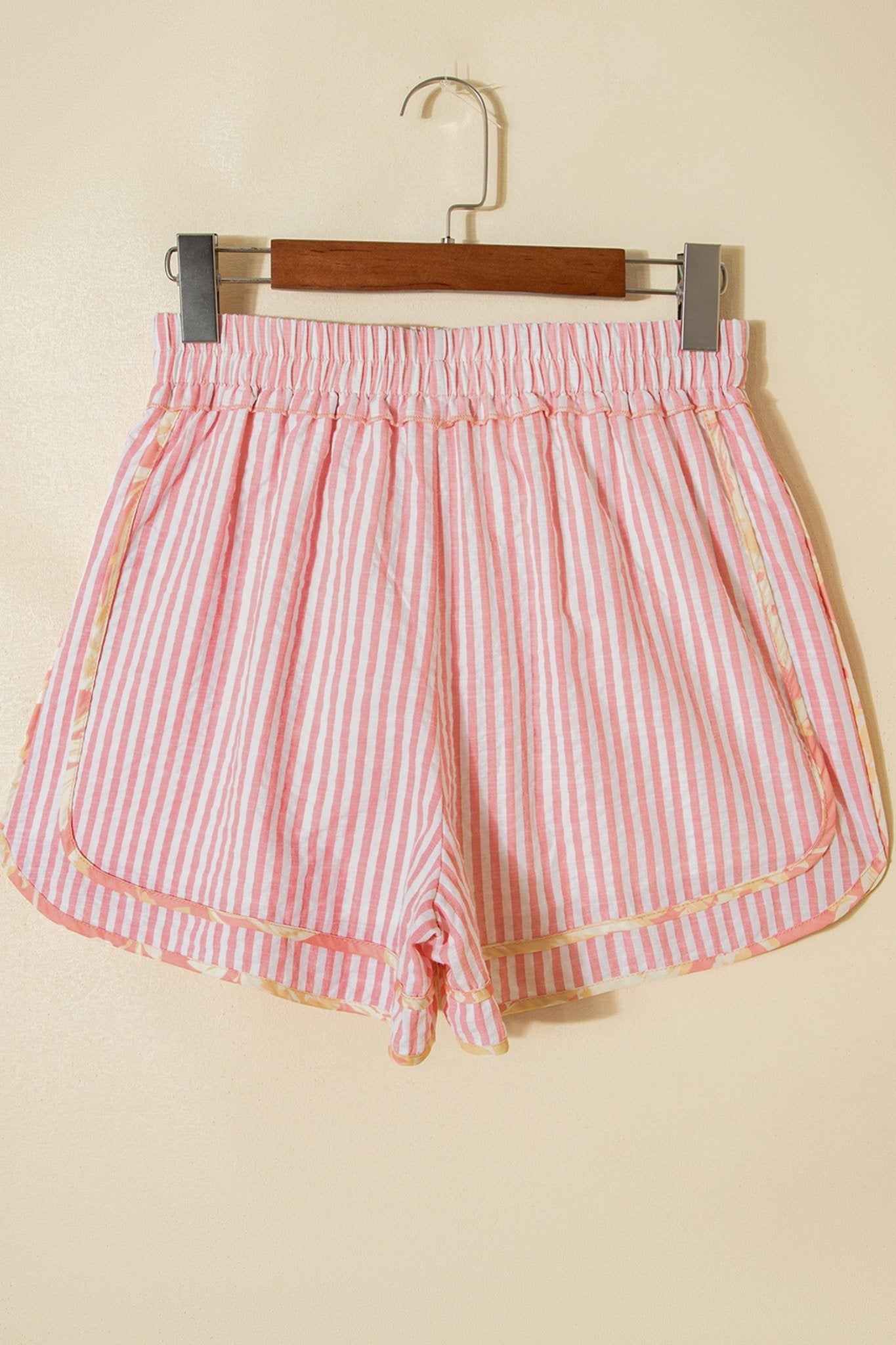 Stripe Floral Trim Ribbon Drawstring Waist Shorts - Rooted & Reckless Co.