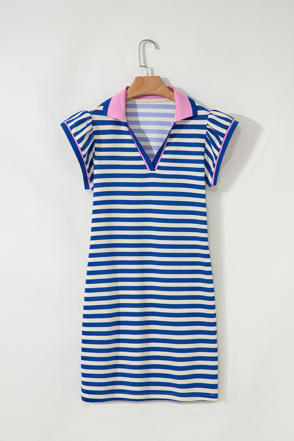 Stripe Flutter Sleeve Contrast Collar Mini Dress - Rooted & Reckless Co.