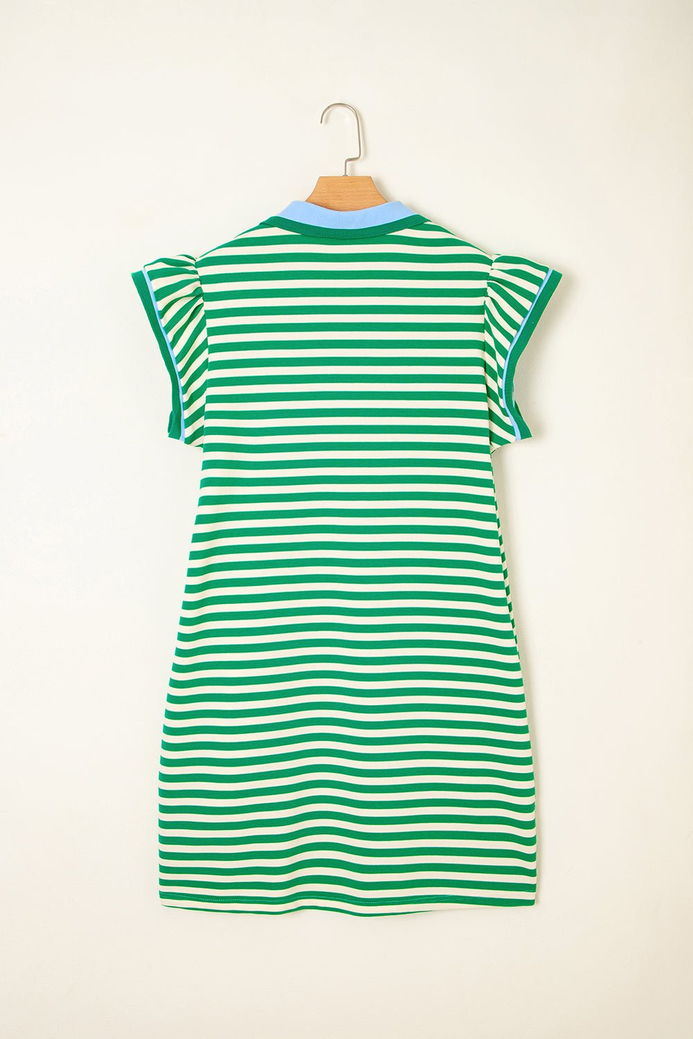 Stripe Flutter Sleeve Contrast Collar Mini Dress - Rooted & Reckless Co.