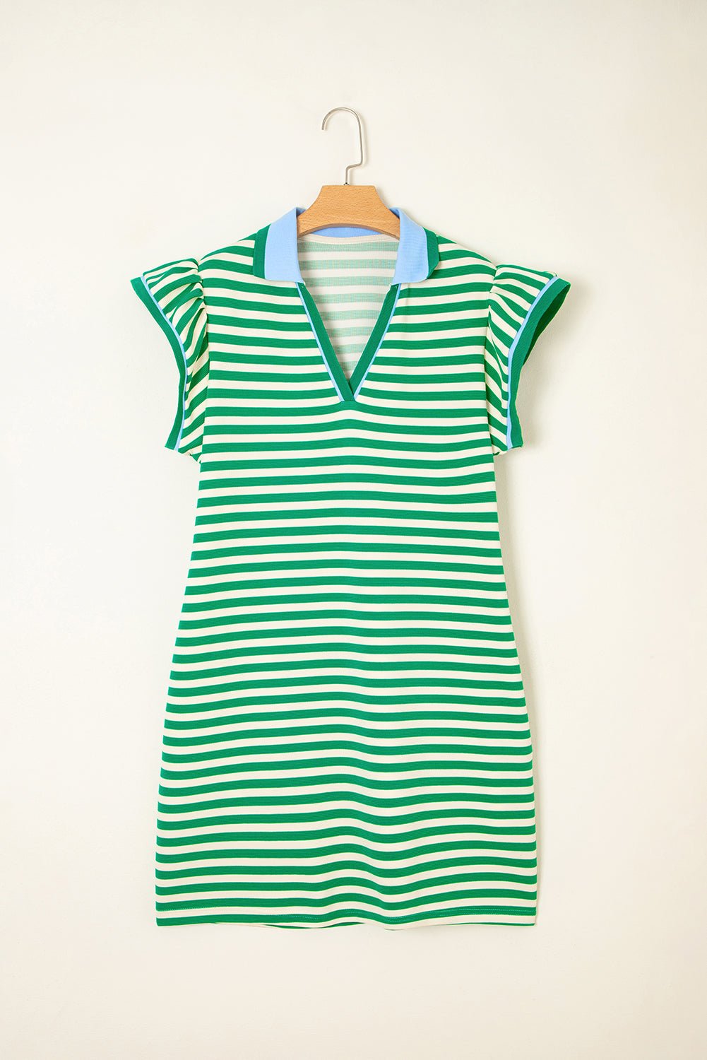 Stripe Flutter Sleeve Contrast Collar Mini Dress - Rooted & Reckless Co.