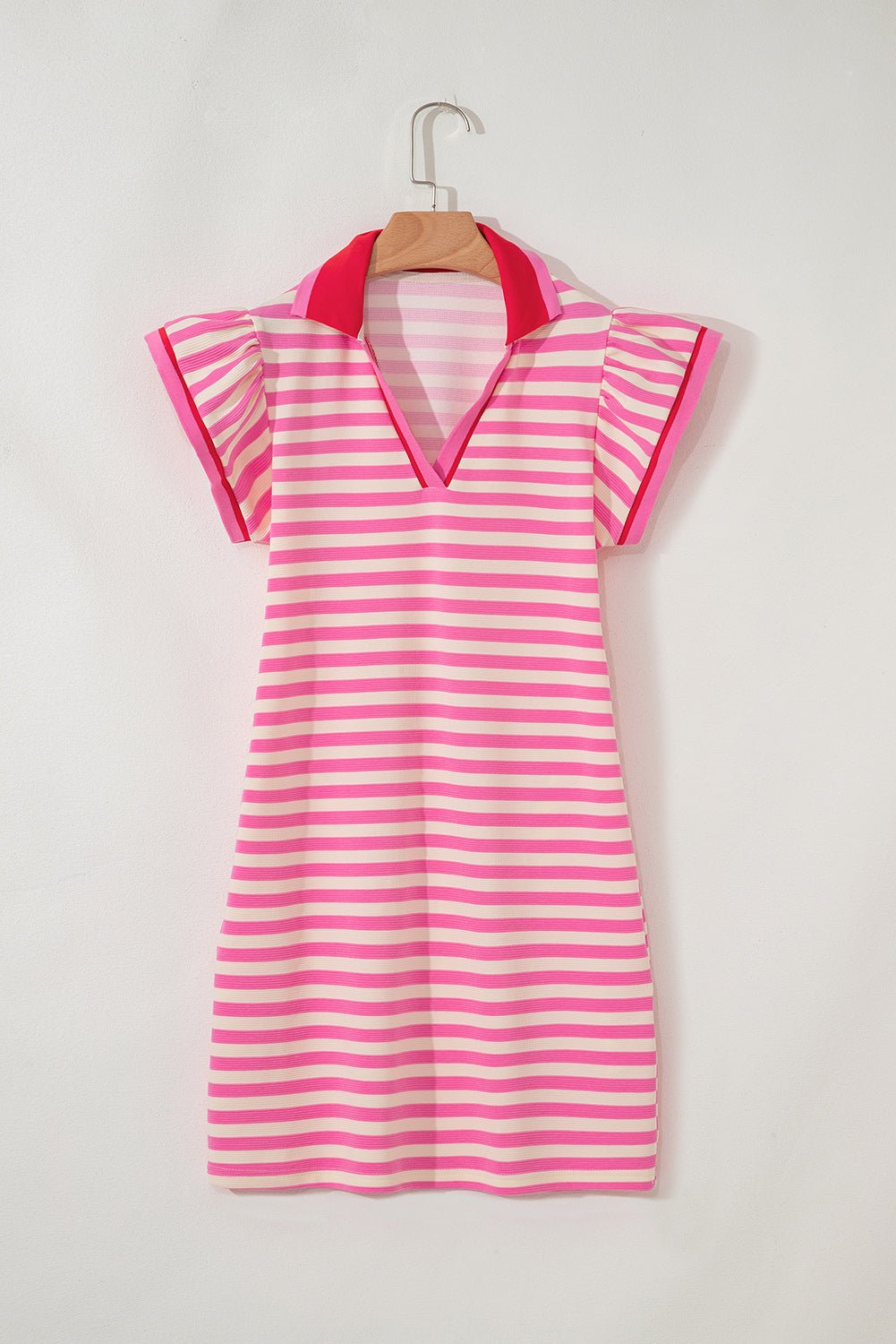 Stripe Flutter Sleeve Contrast Collar Mini Dress - Rooted & Reckless Co.