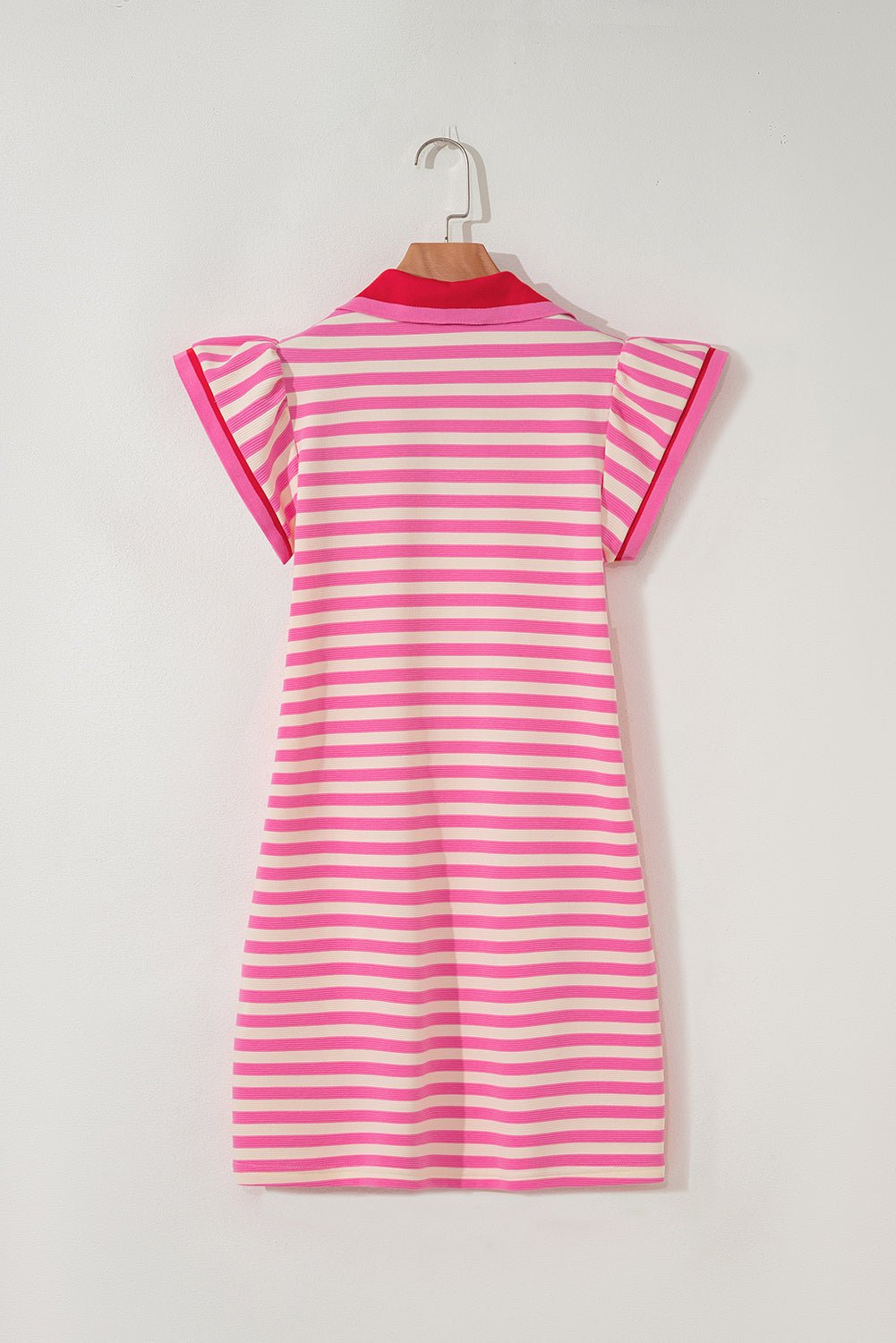 Stripe Flutter Sleeve Contrast Collar Mini Dress - Rooted & Reckless Co.