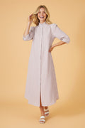 Stripe Frilled Collar 3/4 Sleeve Maxi Dress - Rooted & Reckless Co.