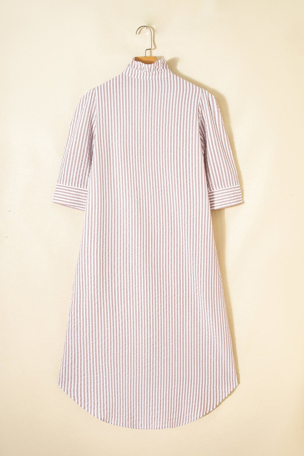 Stripe Frilled Collar 3/4 Sleeve Maxi Dress - Rooted & Reckless Co.